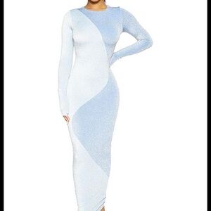 Naked Wardrobe Blue and White Long Sleeve Dress